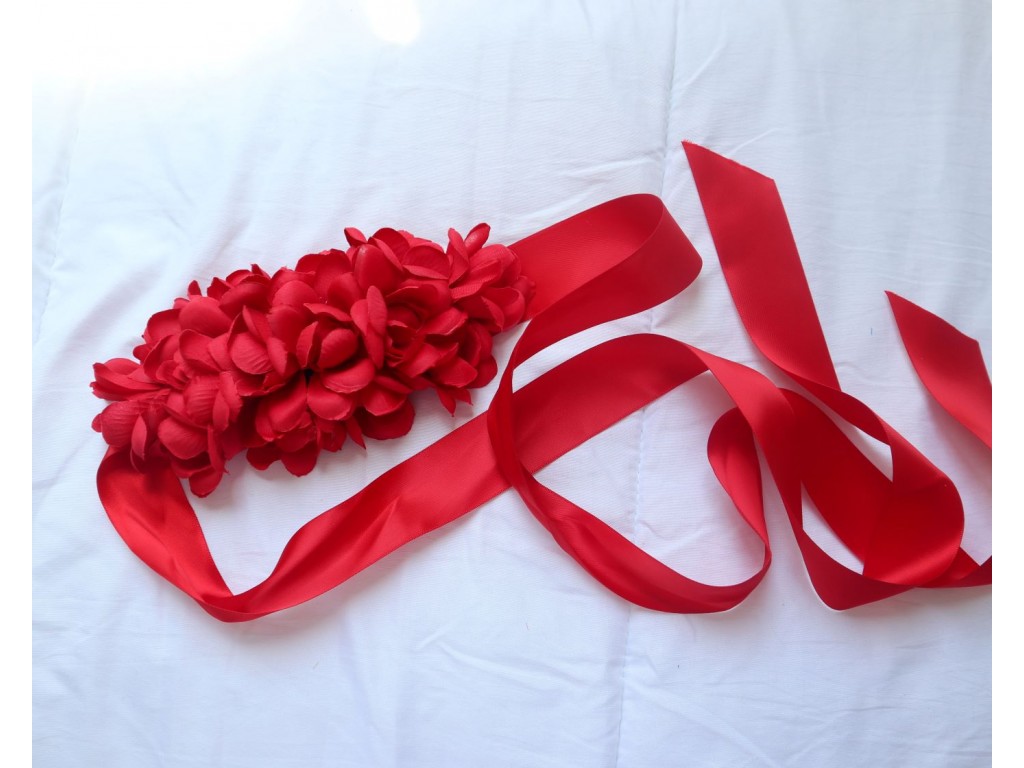 CINTURÓN LAZO RASO CON FLORES Talla Color ROJO