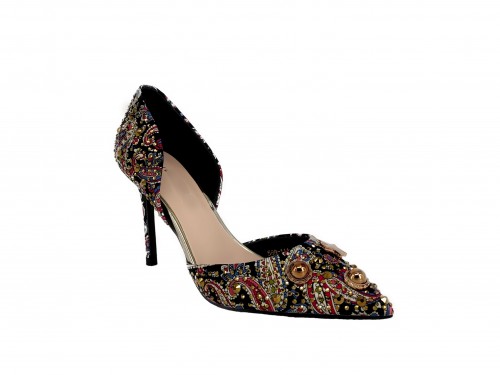 STILETTO DE VESTIR CON TACHUELAS. ESTAMPADO CACHEMIR.