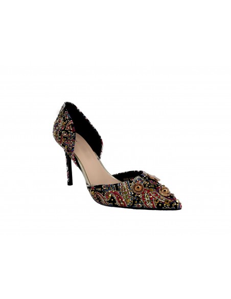 STILETTO DE VESTIR CON TACHUELAS. ESTAMPADO CACHEMIR.