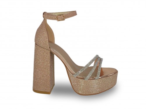 SANDALIA FIESTA BRILLO Y STRASS. TACON GRUESO Y PLATAFORMA. 2