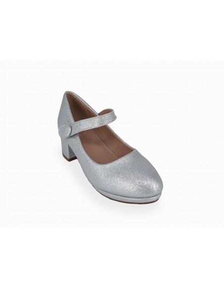 ZAPATO DE TACÓN NIÑA. TACÓN CUADRADO Talla 34 Color PLATA