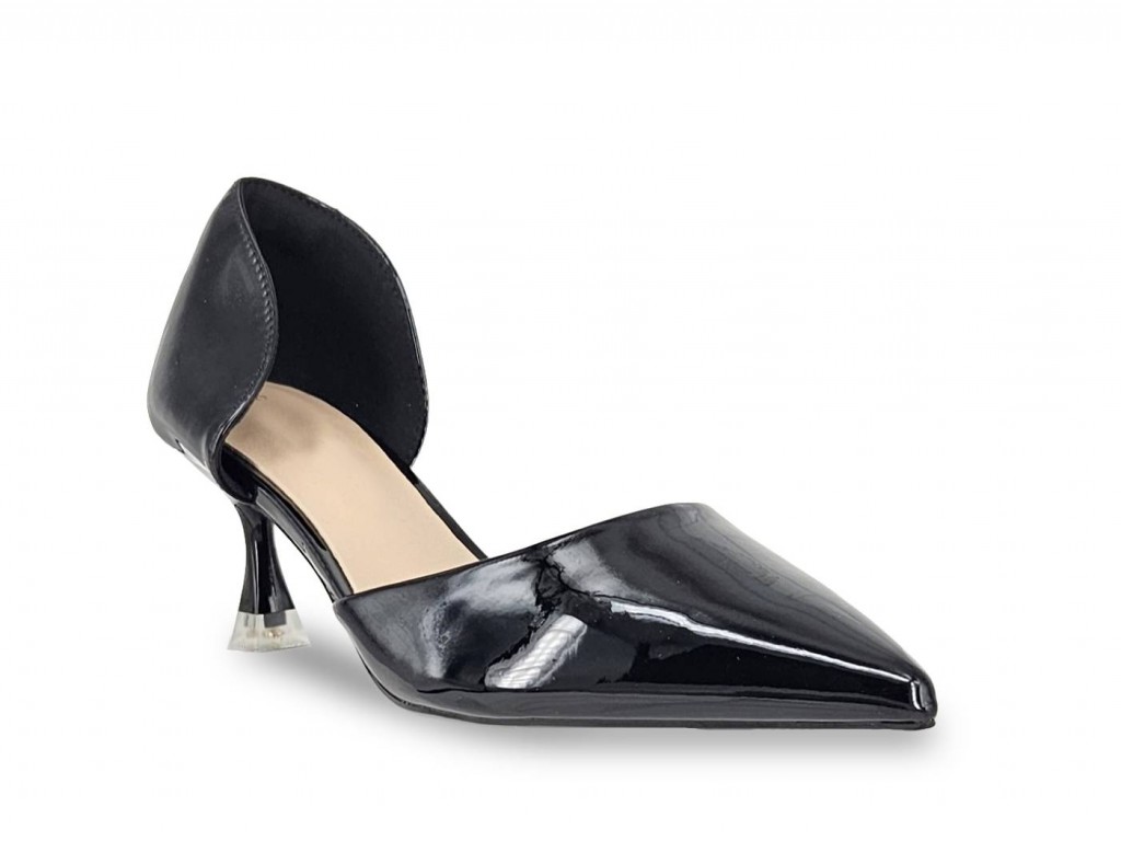 STILETTO TACÓN BAJO EFECTO CHAROL.