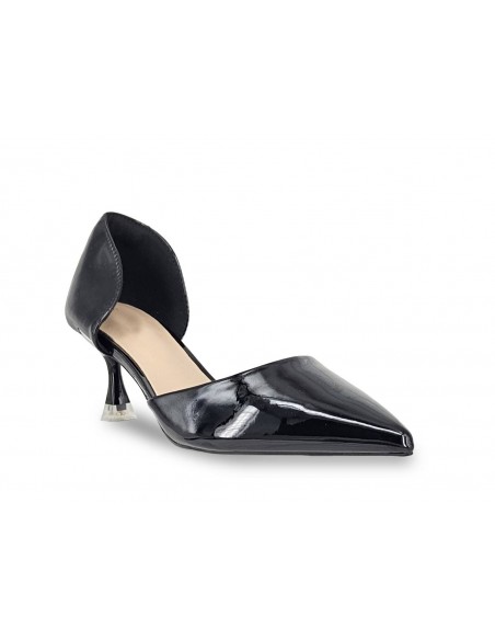 STILETTO TACÓN BAJO EFECTO CHAROL.