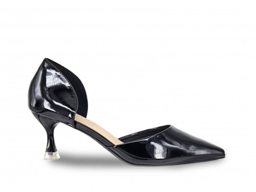 STILETTO TACÓN BAJO EFECTO CHAROL. 2