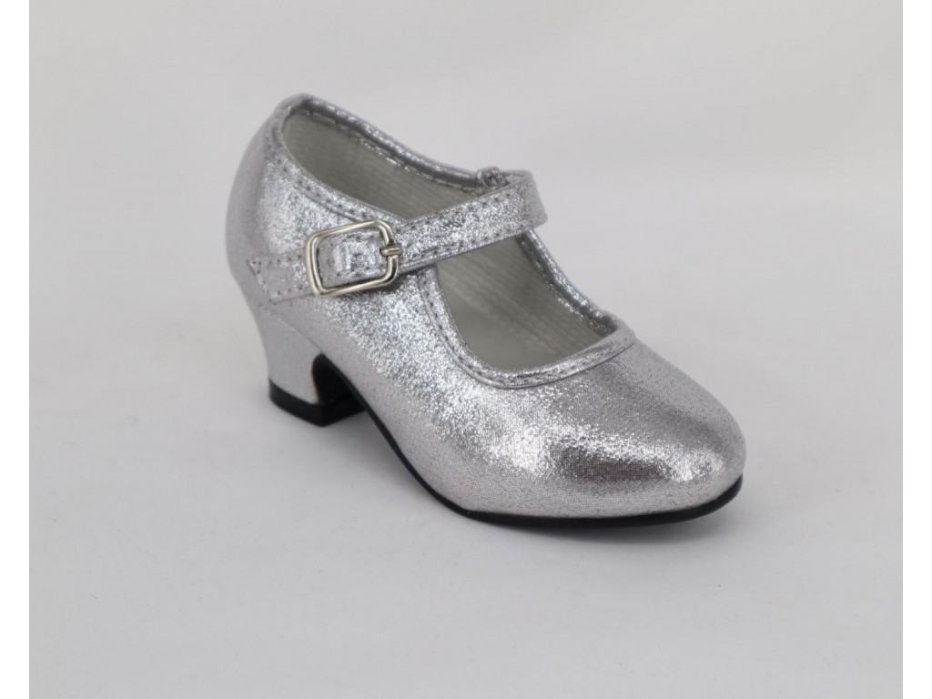 ZAPATO TACON NIÑA TIPO FLAMENCA Color PLATA Talla 22