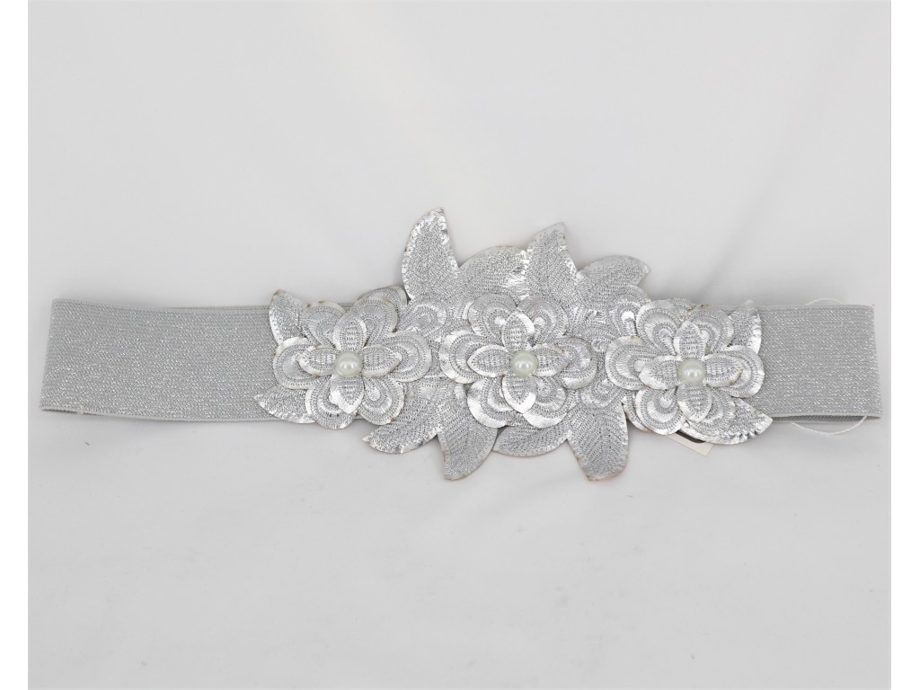 ELÁSTICO FLORES METALIZADAS PLATA Talla U