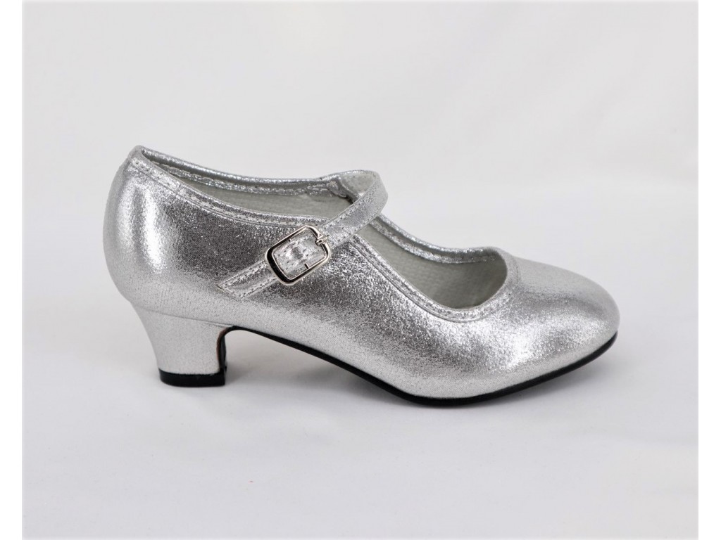 ZAPATO TACON NIÑA TIPO FLAMENCA B119P1 Talla 34 Color PLATA